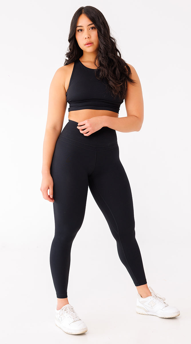 Black Leather Look High-Waisted Leggings exclusive at UrbanPeaches