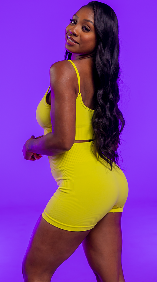 Seamless High Waisted Shorts in Neon Yellow
